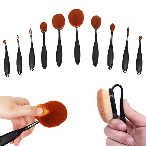 Queentools Professional 10-Piece Soft Oval Makeup Brush Set for women