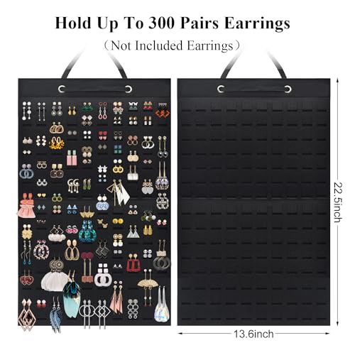 Nesyd Earring Holder Organizer, Hanging Earrings Storage Display Holds Up to 300 Pairs for Women Girls-Black 1 Pack - image 2