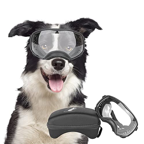 PETLESO Hundebrille Winddichte Hunde Sonnenbrille Hund Schutzbrille mit Verstellbare Band Geeignet für Mittelgroße bis Große Hunde-Clear