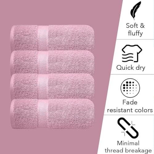 Image of Sulfar 100% Combed Cotton, Quick Drying Highly Absorbent Thick Bathroom Towels, Luxury Bath Towel Set (Pack of 4, 70 X 140 cm) - 600 GSM (Soft Berry)