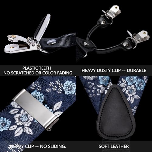 Image of YOHOWA Men Suspenders 6 Clips Strength Adjustable Y Braces Pre-Tied Bow Tie Set Formal Wedding Party