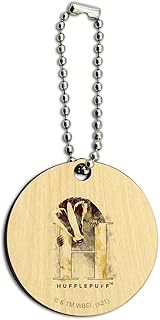 Harry Potter Hufflepuff Watercolor Crest Wood Wooden Round Keychain Key Chain Ring