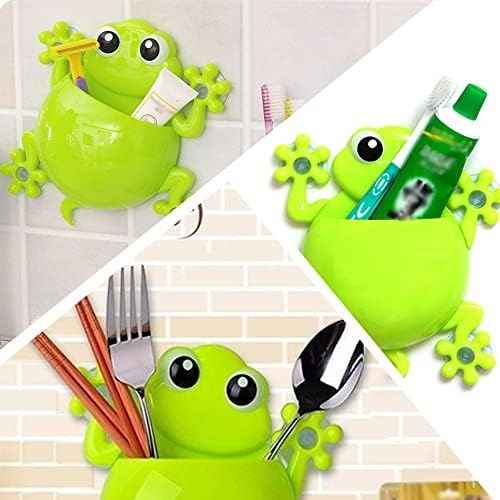 Cute Cartoon Frog Toothbrush Holder Adhesive Toothbrush Stand Toothbrush Organizer for Bathroom
