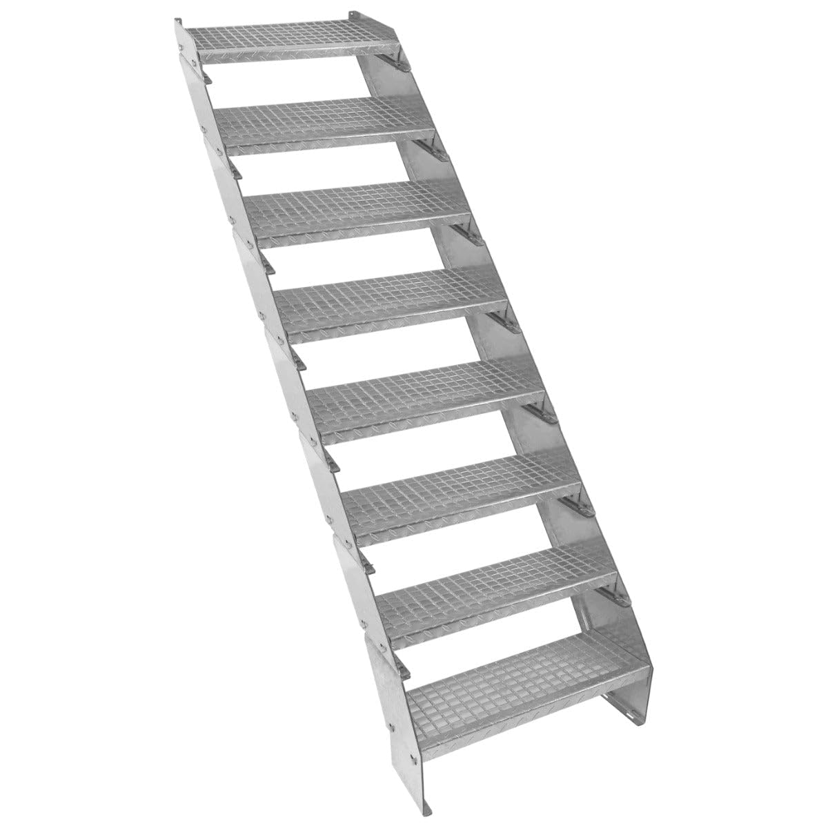 Escalera Metálica Ajustable - 8 escalones 600mm/60 cm ancho x 300mm/30cm alto | Acero Galvanizado | Peldaños impermeables | Pernos, arandelas y tuercas INCLUÍDOS | Ideal exterior