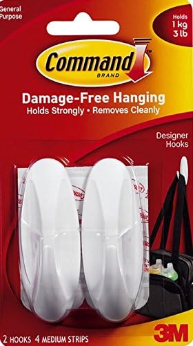 3M Command Medium Hooks with Adhesive Strips - 2 Hooks