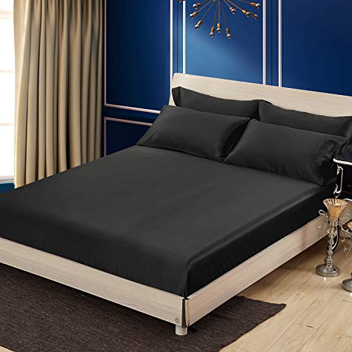 LILYSILK 100% Silk Fitted Sheet 19 Momme Mulberry Silk Bed Sheet with 16'' Deep Pocket Elastic Adjustable, Black, Queen Size by LilySilk - Image 2