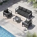 VONZOY 4 Piece Aluminum Patio Furniture Set, Thick Cushions, Aluminum Outdoor Sectional Conversation Set with Coffee Table for Porch, Backyard, Deck, Garden(Grey/Dark Grey-2)