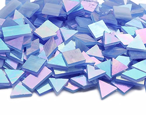 Iridescent Mosaic Tiles 200 Pieces Stained Glass Tile Pieces for Mosaic Craft, 4 Shapes Assortment,Carolina Blue by Lanyani - Used condition - Image 2