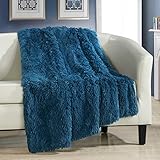 Chic Home Elena Throw Blanket Cozy Super Soft Ultra Plush Decorative Shaggy Faux Fur with Micro Mink Backing50” X 60”, 50 x 60 in, Teal