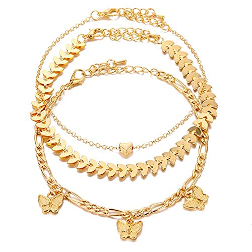Shymuh Gold Link Bracelet Dainty Layered Adjustable Link Bracelets Link Paperclip Bracelet Cute Charm Bangle Chain Ankle Bracelet Set Layered Metal Link Bracelet Handmade Fashion Jewelry
