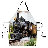 afidomu Kitchen Cooking Apron Vintage Old Steam Train Retro Locomotive Engine Apron Home Baking Chef Apron Waterproof For Women Men 31X27 Inches