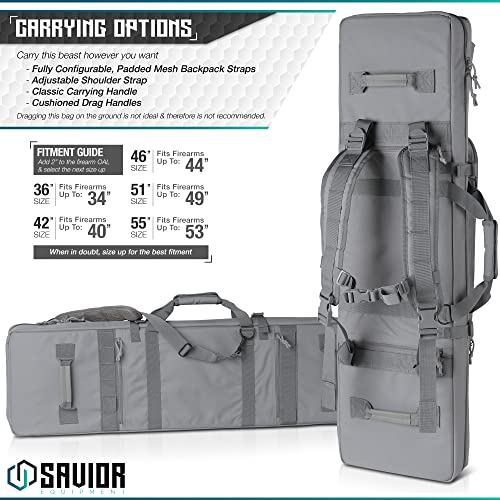 Savior Equipment Urban Warfare Tactical Double Carbine Long Rifle Bag Gun Case Firearm Backpack W/Pistol Handgun Case - 42 Inch X 12 Inch Sw Gray #TOP5