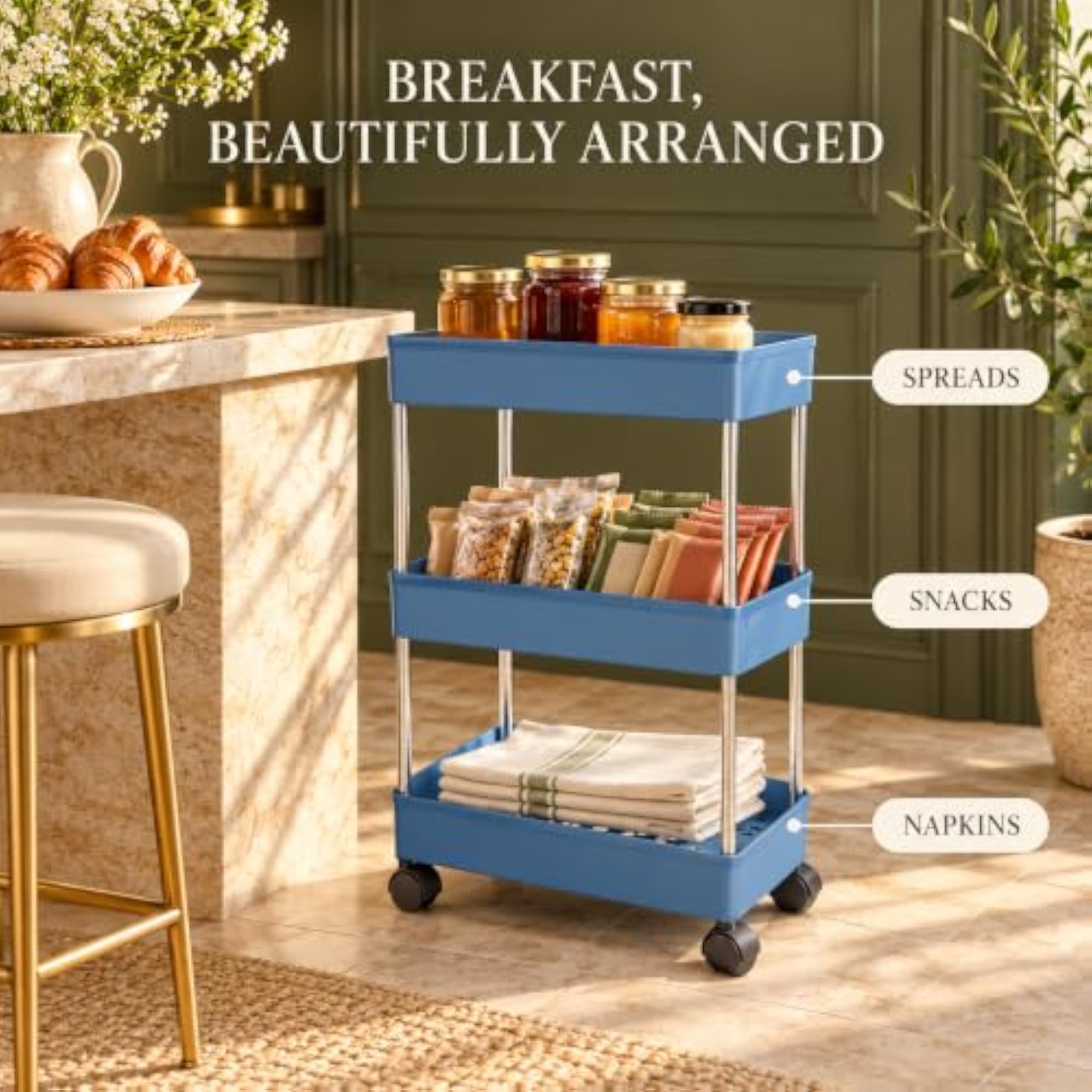 Plastic Kitchen Storage Trolley Rack, 3 Layers