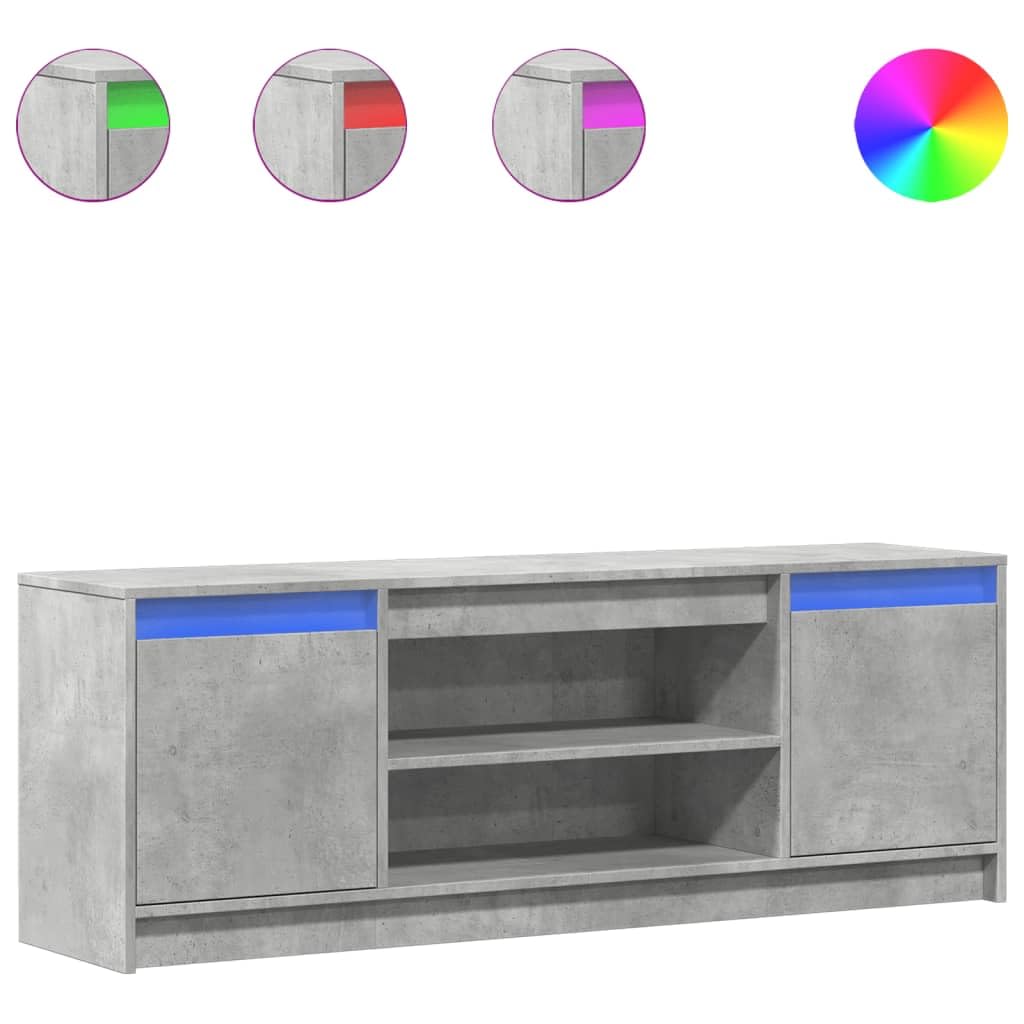 TV-Schrank mit LED-Beleuchtung, Betongrau, 139,5x34x50 cm, Holzwerkstoff, für Wohnzimmer, Entertainment Center, Media Console