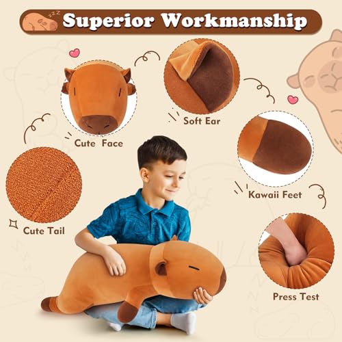 Image of Auspicious beginning 19'' Large Capybara Plush Stuffed Animal- Cute Capybara Plush Pillow Plushies, Big Capybara Body Pillow Stuffed Animal, Cute Body Pillow Birthday Gifts for Kids Girls Boys