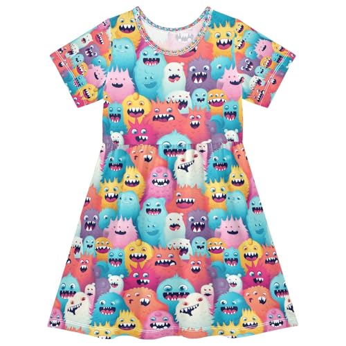 senya Summer Girl Dresses Monsters Toddler Short Sleeve A-line Dress Casual Sundress