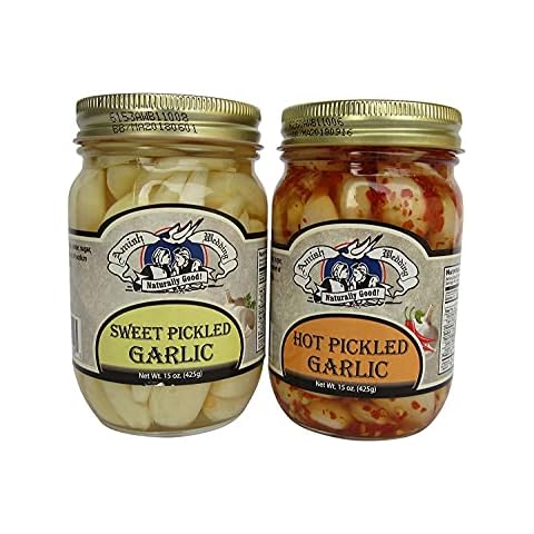 Amish Wedding All-Natural Hot and Sweet Pickled Garlic 15 Ounces (2 Jars) Cover