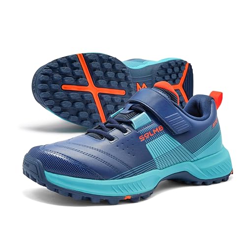 SOLM8 S70 Cricket Shoes with Gel Insole - Designed for Bowlers with Secure Vel-cro Strap & Well Padded Upper and Advance Rubber Cleats Navy Teal