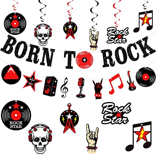 26 Pieces Rock and Roll Decorations Rock Birthday Decorations Born to Rock Party Decorations Rock Theme Party Decorations Rock Star Hanging Swirls Decorations for Birthday Baby Shower Party Supplies