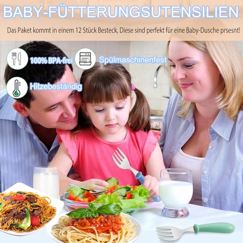 Jeffbaubl 12 Stück Baby Gabel,Kinder Gabeln BPA-Frei,Kleine Gabel Utensilien,Kindergabel aus Edelstahl,Kinderbesteck ab 1 jahr,Kinder Gabel für Baby Kleinkind Esslernbesteck,3 Farben