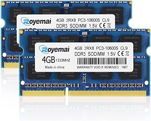 PC3-10600 DDR3 1333 8GB Kit (2x4GB) RAM PC3 10600S 1333MHZ 2Rx8 204-pin 1.5v 4GB Memory Upgrade for Laptop