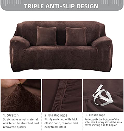 Hanming, Modern Velvet Plush High Stretch Sofa Slipcover Velour Furniture Protector Luxury Thick Velvet Sofa Cover Couch (Coffee, 4Seater 235300Cm) #TOP1