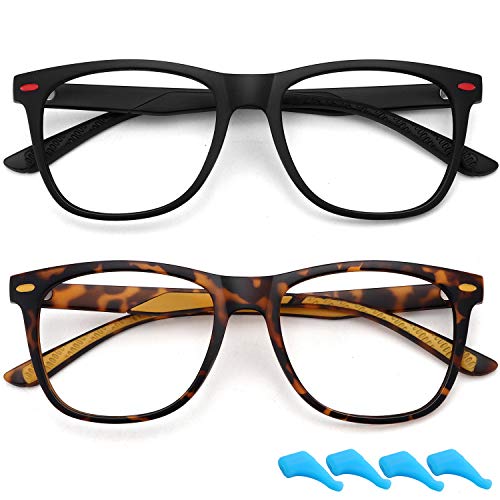 Kids Blue Light Blocking Glasses for Boys Girls Lightweight TR Computer Gaming Eyeglasses Frame Anti Eyestrain 2 Pack (Matt Black+Leopard)