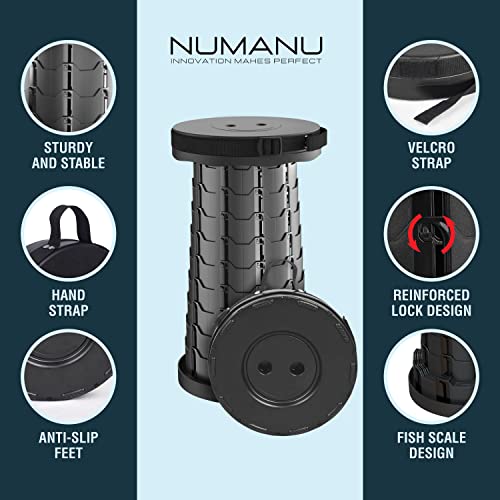 Numanu Collapsible Stool With 3-In-1 Carry Bag - Lightweight, Sturdy, Retractable, Portable Telescopic Compact Folding Chair, Adjustable Seat And Foot Rest For Travel, Camping, Bbq, Queue - Max 400Lbs #TOP7