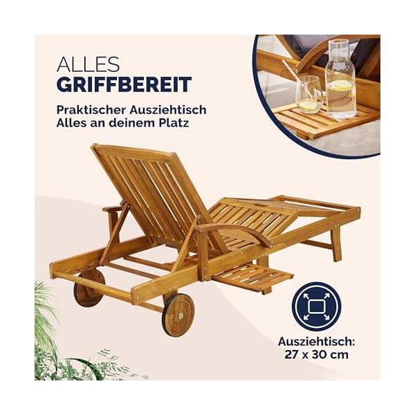 Casaria Gartenliege Akazienholz klappbar mit Rollen