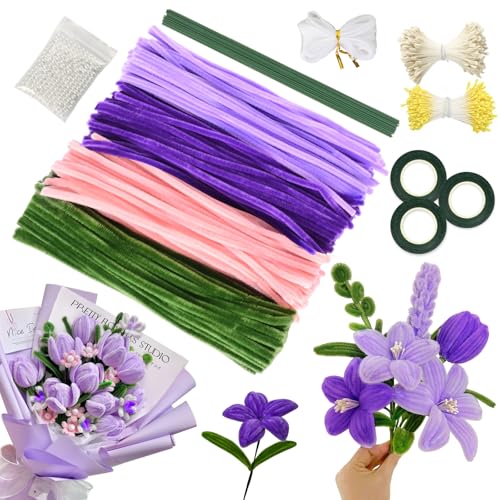 400 Piezas Limpiapipas Manualidades, Kit Limpiapipas Flores Morado Con 20 Alambres Verdes, 3 Cintas Floristería, Tijeras, Papel Regalo, Set Manualidades Flexible Ramos Tulipanes Diy Para Niños Adultos 400 Piezas Limpiapipas Manualidades, Kit Limpiapipas Flores Morado Con 20 Alambres Verdes, 3 Cintas Floristería, Tijeras, Papel Regalo, Set Manualidades Flexible Ramos Tulipanes Diy Para Niños Adultos