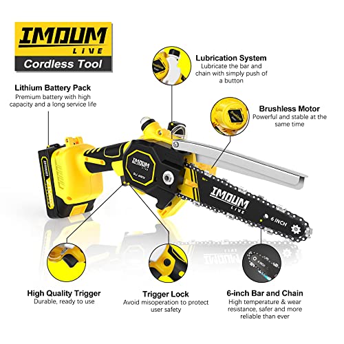 Mini Chainsaw Cordless 6'' With 2×21V Battery, Imoumlive Brushless Powerful Electric Small Hand Portable Chain Saw With Auto Oiling System, Lightweight, 2.2 Lbs, Handheld, Easy To Use For Wood Cutting #TOP4