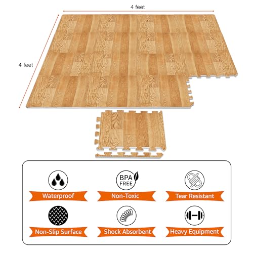 Sorbus Wood Grain Floor Mats Foam Interlocking Mats Each Tile 1 Square Foot 3/8-Inch Thick Flooring Wood Mat Tiles - Home Office Playroom Basement Trade Show (16 Tiles,16 Sq ft, Wood Grain - Pine) by Sorbus - Image 8