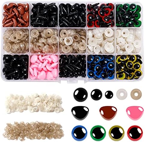 560pcs Plastic Safety Eyes and Noses, Safety Eyes for Toys Colourful Craft Doll Eyes Including 205 pcs Safety Eyes, 75 pcs Safety Noses with 280 pcs washers for Making Crochet Toy DIY Craft