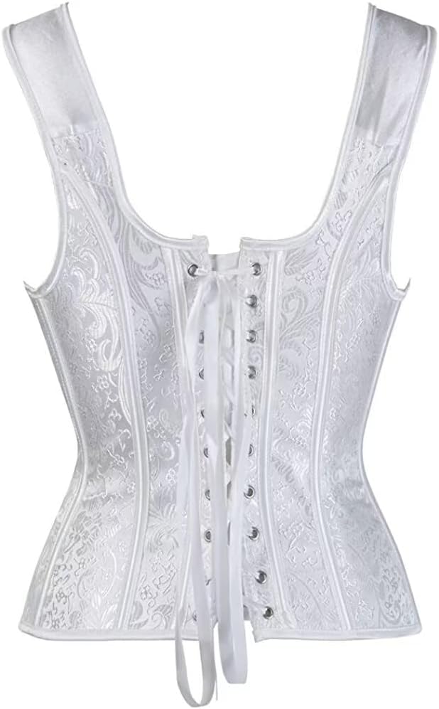 Jutrisujo Corset Strap Dress Top Skirt Set Plus Size Bustier Outfit Lingerie Lace up Gothic Women Bride Wedding White