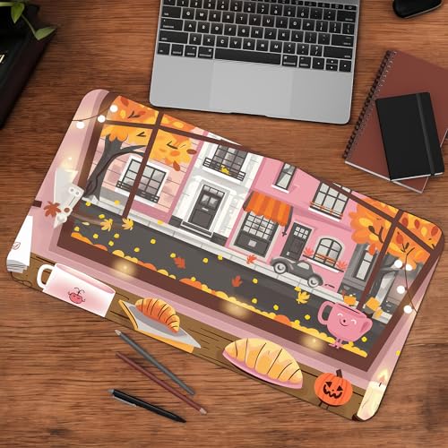 Image of Calm Autumn Premium Desk Mat | Anti-Skid | Anti-Slip | 60 x 28 cm | Laptop Mat for Work from Home /Office /Gaming- Extended Mouse pad and Keyboard Desk mat