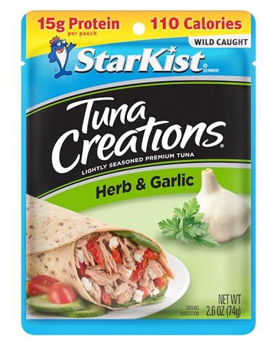 Image of StarKist Tuna Creations Herb and Garlic Pouch (2.6 oz - 12 Pack) Wild Caught, High Protein Shelf Stable Seafood, No Draining, Ready to Eat for Salads and Sandwiches
