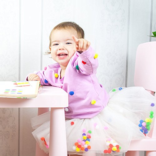 Muyan Girls 4 Layer Colorful Pom Poms Skirt Tutu Dress (White, L) #TOP2