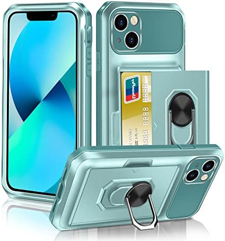 Vunake for iPhone 13 Case with Card Holder iPhone 13 Wallet Case with Ring Kickstand 2-Cards Slot Case Heavy Duty Hard PC TPU Bumper Cover Armor Shockproof Protective Phone Case Cover for iPhone 13