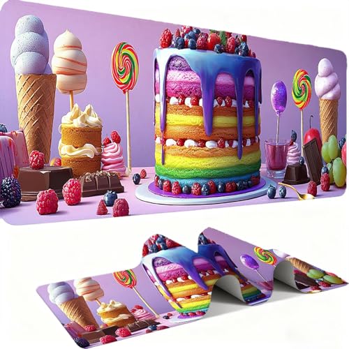 Tapis de Souris XXL 1000x500mm Rainbow Cake pour Grand Bureau Gaming