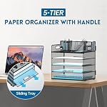 5-Tier Plateau de lettre de l'organisateur de papier avec support de stylo, organisateur de fichiers Mesh Desk avec poignée, stockage de fichiers pour bureau, maison ou école, noir