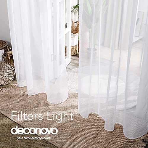 Deconovo White Sheer Curtains 95 Inch Length-Back Tab And Rod Pocket Voile Drape, Semi-Transparent Window Treatments For Living Room, 2 Panels, 52W X 95L Inch #TOP5