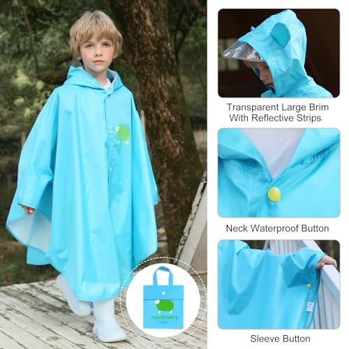 Image of AIWUHE Kids Rain Poncho Cartoon Raincoat Jacket Cute Rain Coat Toddler Boys Girls Rain Cape Light Waterproof Hoodie Outwear