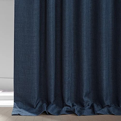 Stylish Faux, Linen Blackout Curtains Modern & Contemporary Style | 50 X 108 Size, Pretty Blue Shade, Rich Woven Textures, Heavy Panels | All Season Pretty Navy Shade Solid Pattern Light Filtration