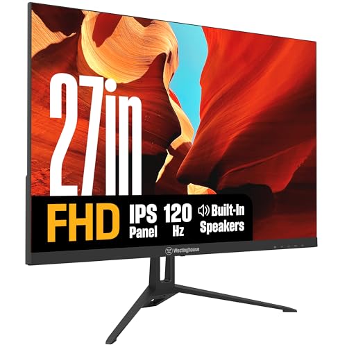 Westinghouse 27 Inch Monitor, 1080p Full HD IPS Computer Screen, 120Hz Refresh Rate, 1ms Response, HDR, Adaptive Sync, Built-in Speakers, HDMI, DP, Gaming & Home Office (2026 Model)