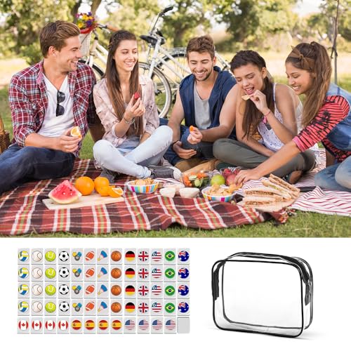 KBIBCK 65 Blöcke Seaside Escape Spiel, 30mm Escape Spiel Blöcke, Seaside Escape Game Blocks Mahjong mit Aufkleber, National Flag Pattern Mahjong, Mini Mahjongs Set für Familie Reise Spiel Partytreffen