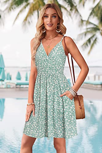 Image of STYLEWORD Womens Sundress Summer Floral Wrap V Neck Backless A-Line Casual Beach Midi Dress