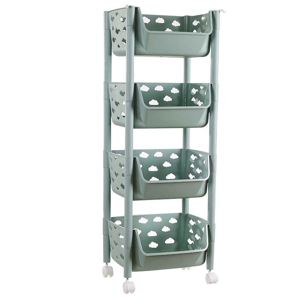 Cesta de plástico para cocina RJJ, estante de almacenamiento de 4 niveles para suelo, verde