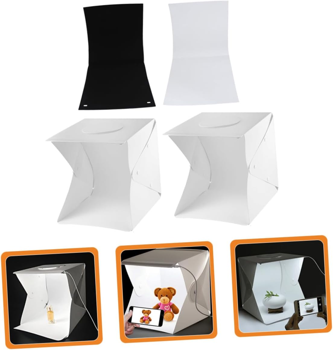 Housoutil Portable 30cm LED Light Box Photography Kit with Double-Sided Black and White Backdrops, Mini Photo Tent Soft Light for Product Shooting and Jewelry Photography