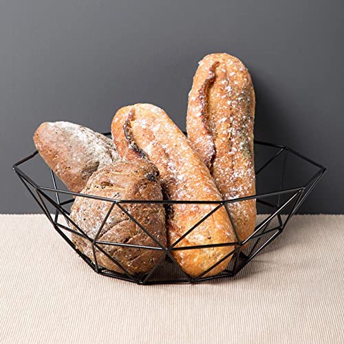 Hanobe Metal Wire Fruit Basket, Set Of 3 Black Decorative Fruit Bowl Creative Geometric Storage Baskets For Kitchen Counter, Table Centerpiece Hold Vegetables, Bread, Snacks, Potpourris, Stackable #TOP3