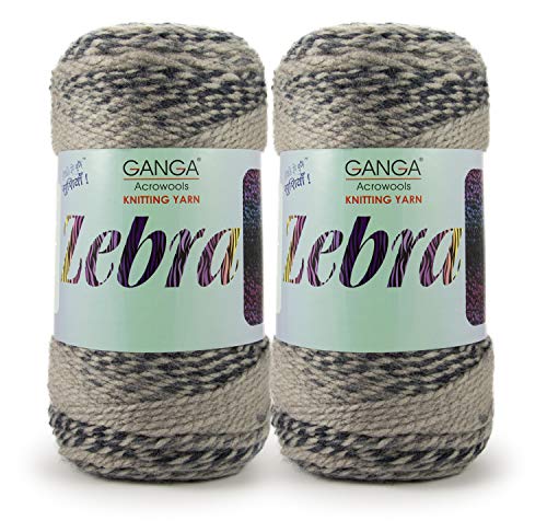 Image of Ganga Acrowools Zebra Acrylic Hand Knitting Fancy Yarn, A Pack of 2 Balls- 150gram Each (PTT-5035)